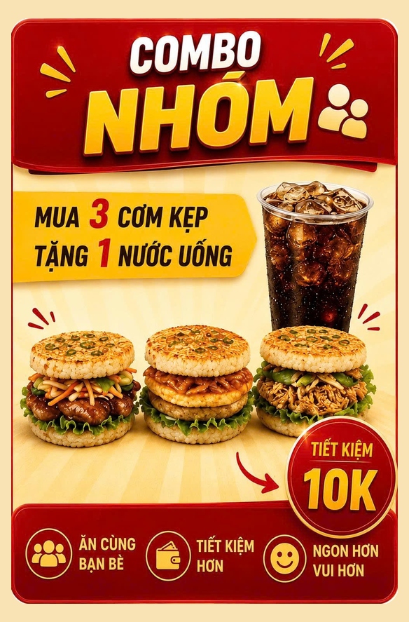 COMBO NHÓM - Mua 3 cơm kẹp tặng 1 nước uống tiết kiệm 10K